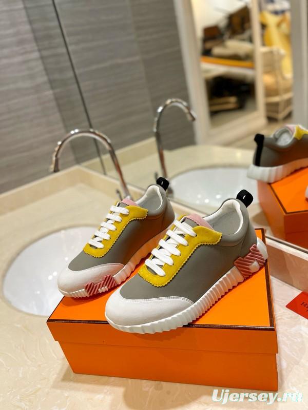 2024 Unisex Hermès Yellow Grey White Imported Silk Lambskin Imported Rain Velvet Casual Sneakers MJ00320