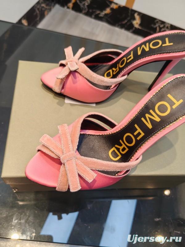 2025 Women TOM FORD Pink Velvet High Heel Backless Sandals KFY00290