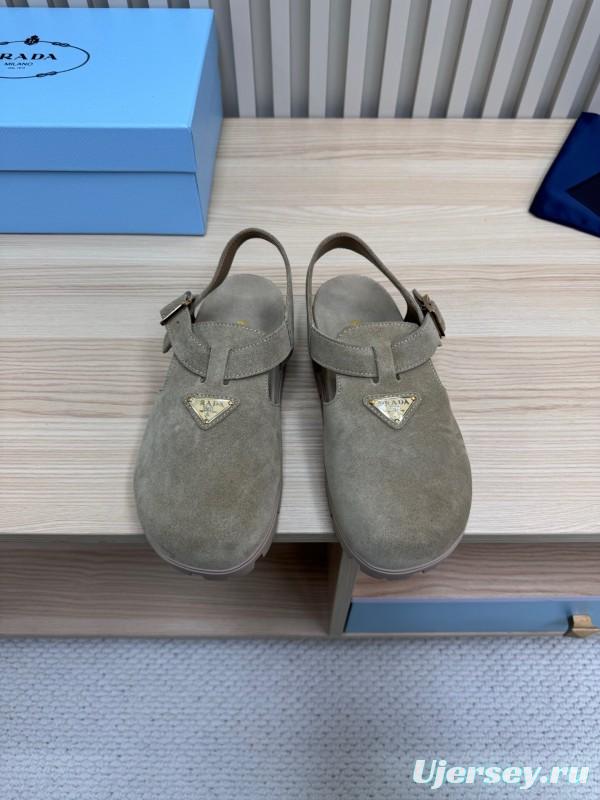 2025 Women Prada Khaki Suede Sandals LY00280