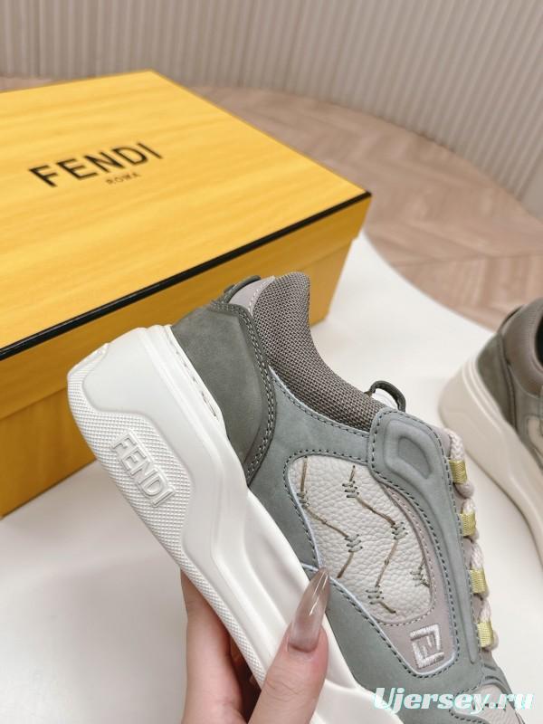 2025 Unisex Fendi Grey White Fabric Leather Plimsolls Mark Line