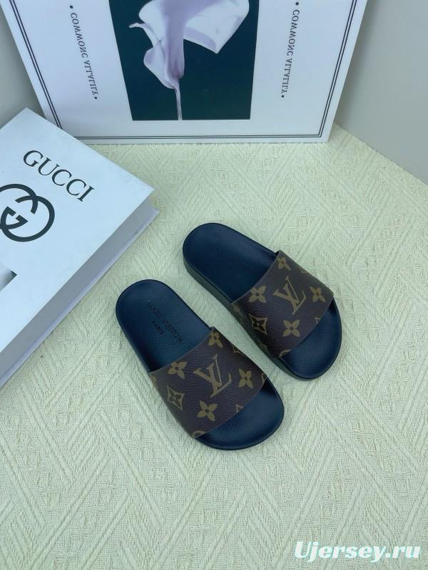 2025 Kids Louis Vuitton Brown Black Leather Slippers