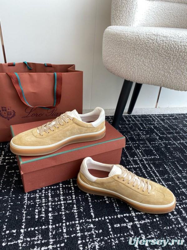 2024 Unisex Loro Piana Beige White Leather Suede Casual Shoes MJ00320