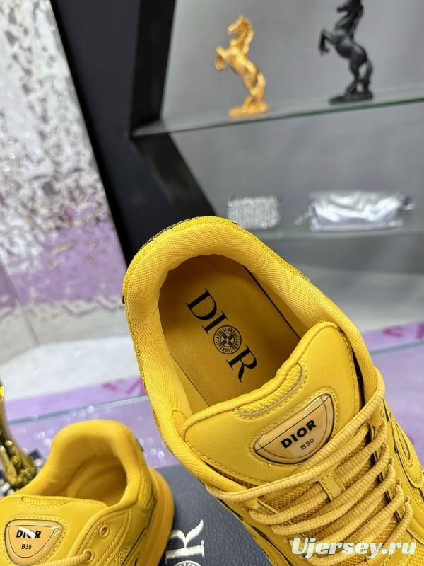 2024 Unisex Dior Yellow Mesh Leather Sneakers