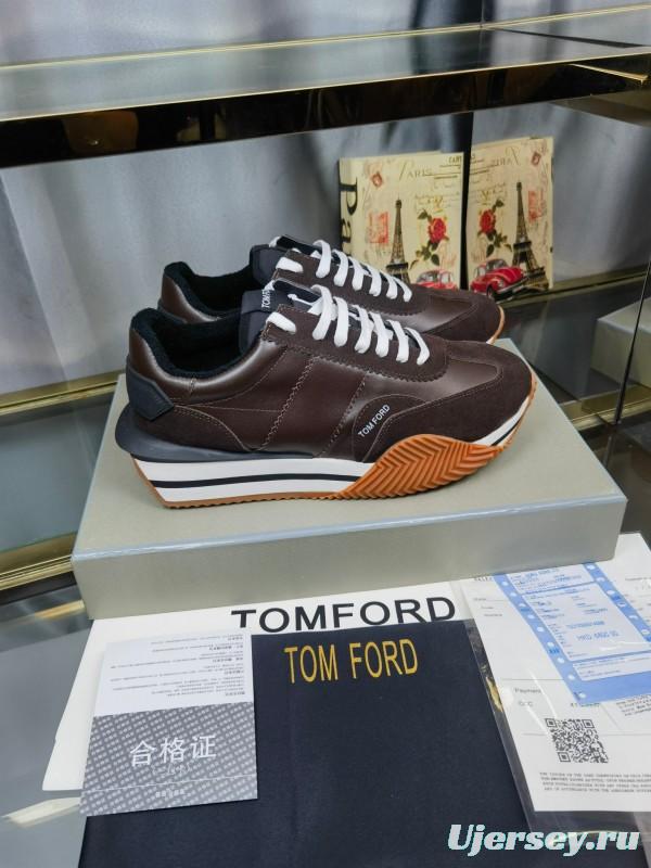 2025 Men TOM FORD Brown Black Leather Suede Sneakers LY00360(M)