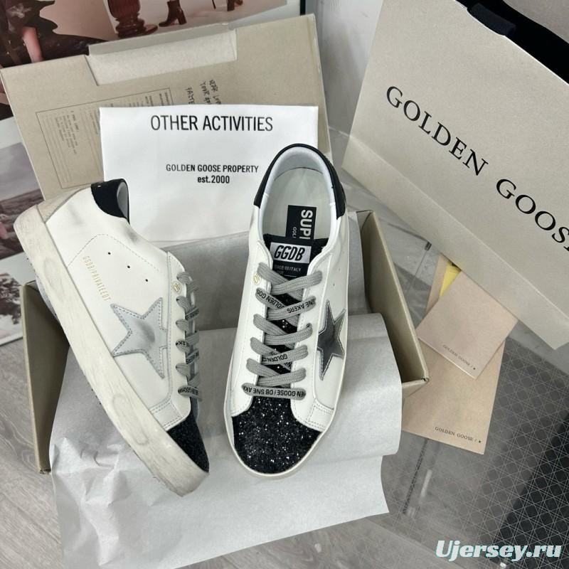 2025 Women GGDB White Black Glitter Leather Sneakers