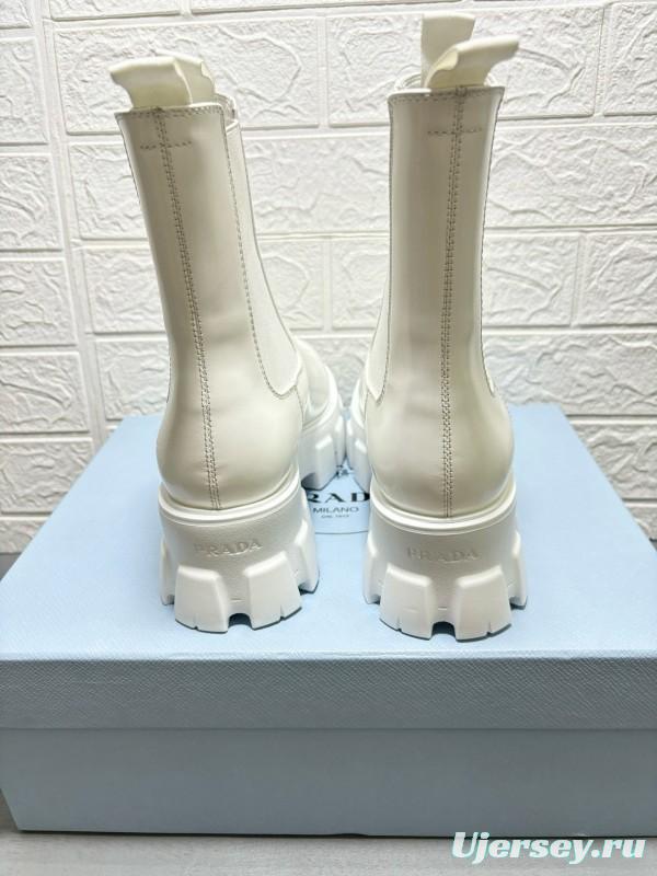 2024 Women Prada White Leather Boots MJ00380