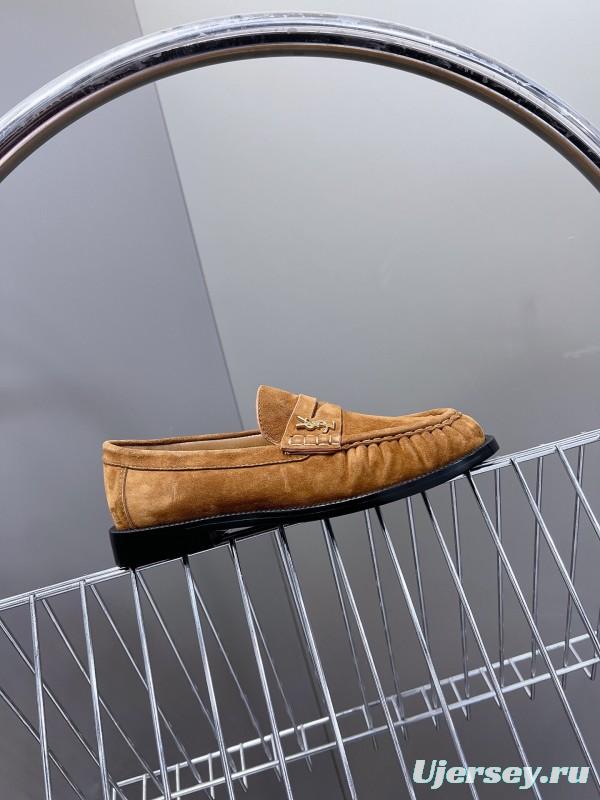 2025 Women Yves Saint Laurent Brown Suede Loafers KFY00350