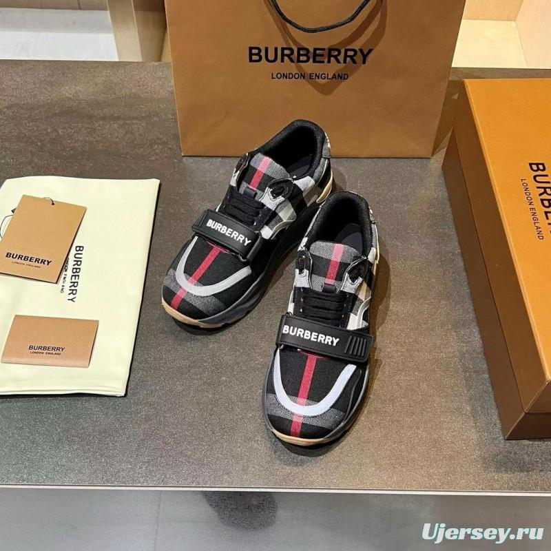 2025 Unisex Burberry Black White Suede Leather Mesh Sneakers Vintage Pattern MJ00360