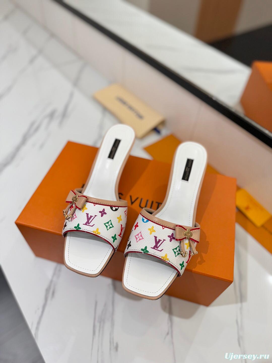 2025 Women Louis Vuitton White Multicolor Leather Sandals