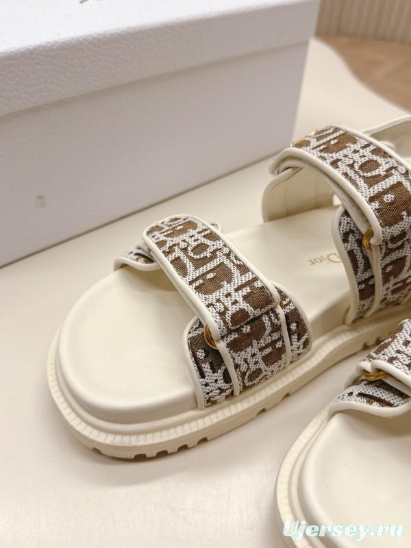 2025 Women Dior Brown Beige Canvas Sandals LY