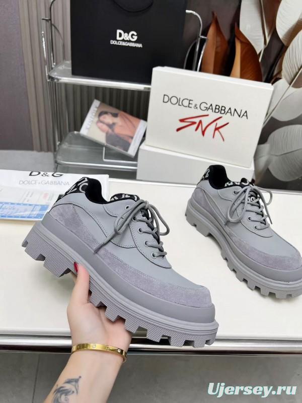 2024 Unisex Dolce & Gabbana Grey Leather Derby Casual Shoes MJ00360
