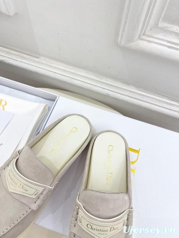2025 Women Dior Beige Suede Mule Loafers Vintage Style Handmade LY00360(F)