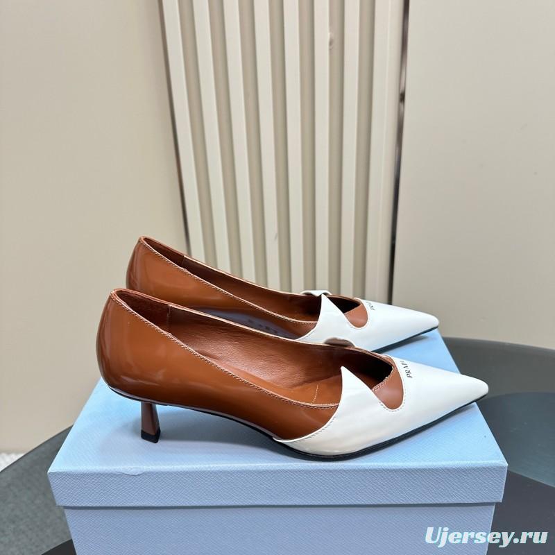 2025 Women Prada White Brown Leather Heels KFY00310