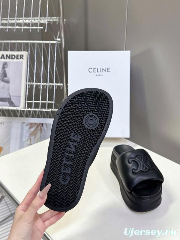 2025 Women Celine Black Leather Slippers