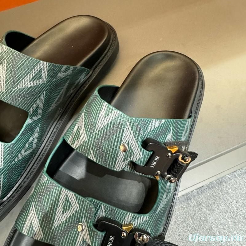2024 Men's Dior Green Canvas Leather Slippers