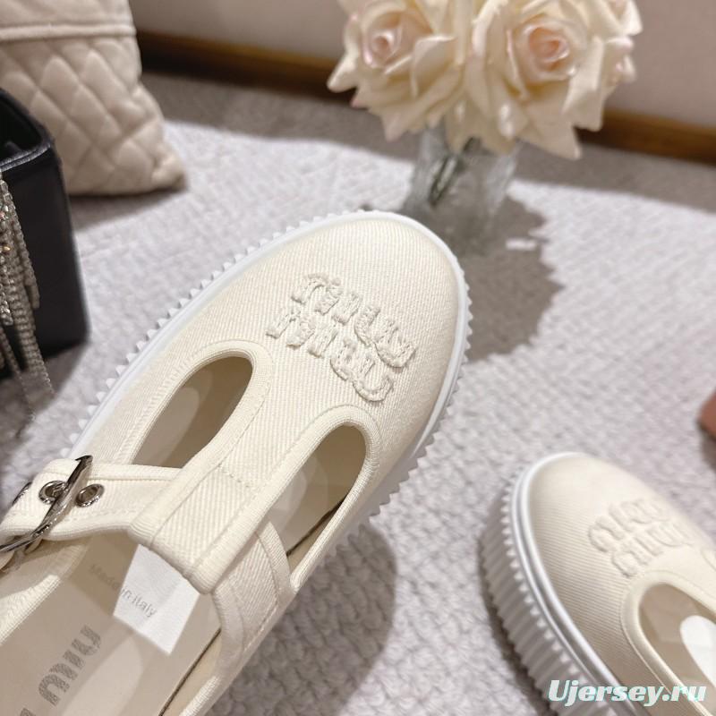 2025 Women Miu Miu White Canvas Platform Mary Jane LY00270
