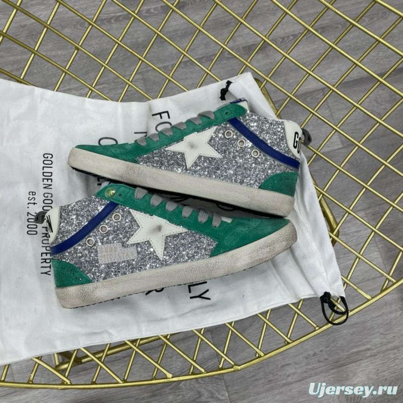 2024 Unisex GGDB Green Silver Glitter Suede High-top Sneakers MJ00300