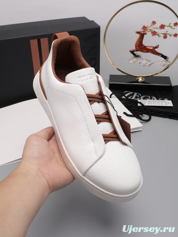 2024 Men Ermenegildo Zegna White Brown Leather Sneakers MJ00240