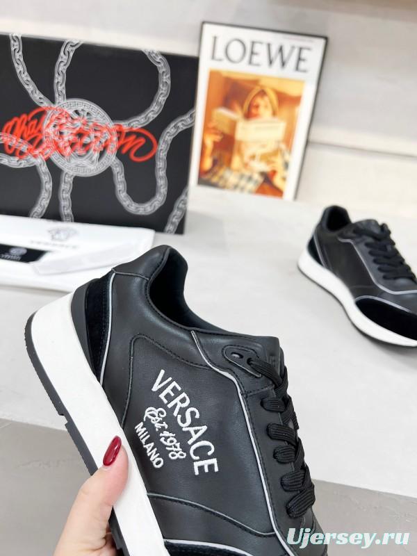 2025 Men VERSACE Black Leather Sneakers LY00320