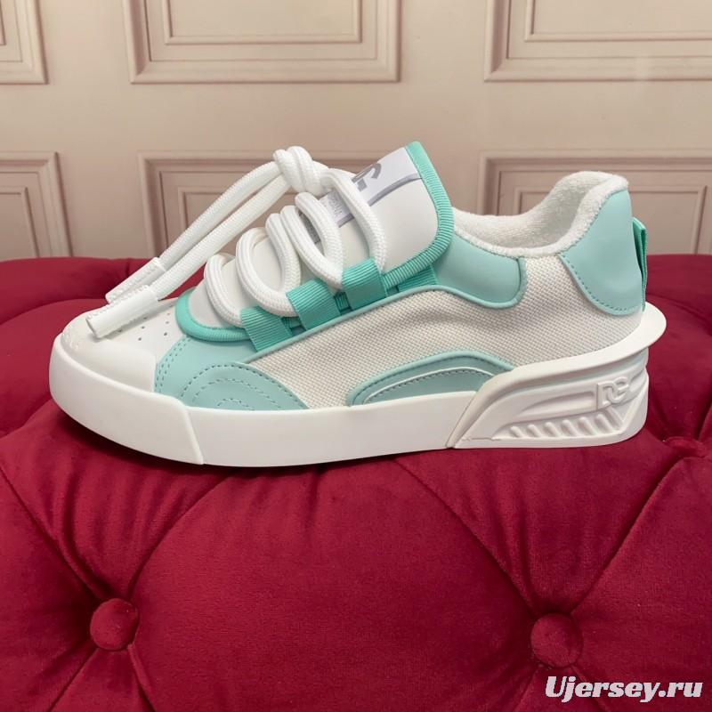 2025 Women Dolce & Gabbana White Mint Leather Mesh Sneakers