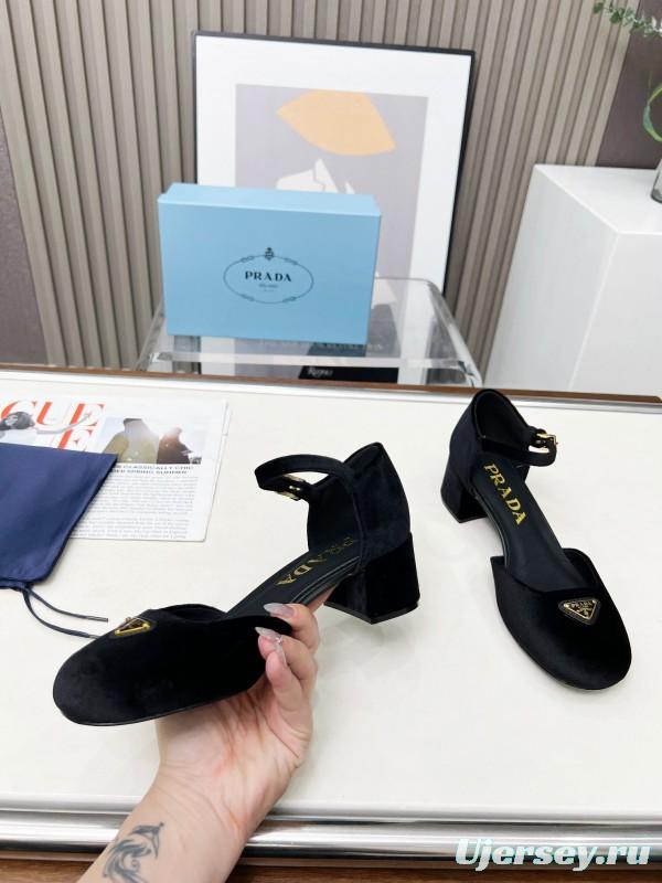 2025 Women Prada Black Suede Mary Jane Buckle LY00270