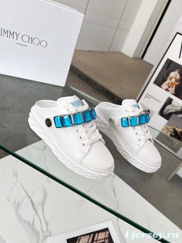2025 Women Jimmy Choo White Blue Leather Sneakers LY00350