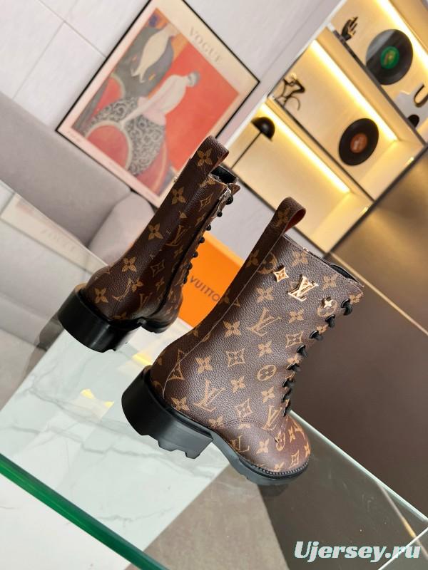 2024 Women Louis Vuitton Brown Leather Ankle Boots MJ00320