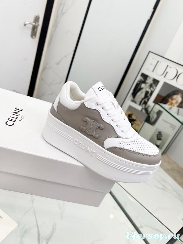 2025 Women CELINE White Grey Leather Sneakers