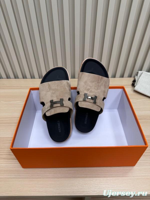 2025 Slippers Hermès Sand Beige Suede Double Strap