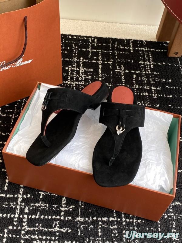 2025 Women LP Black Suede Slippers KFY00280