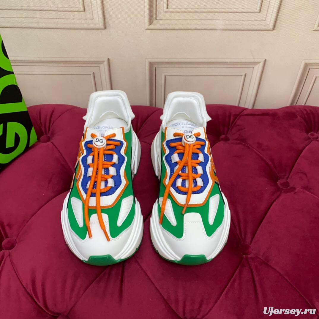 2025 Unisex Dolce & Gabbana Green Blue Orange Leather Lycra Sneakers DG