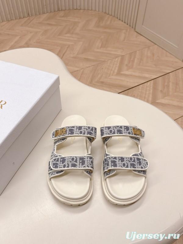 2025 Women Dior Gray Canvas Leather Sandals LY