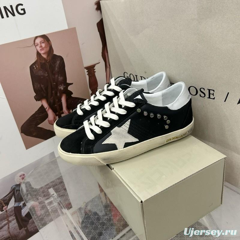 2025 Women GGDB Black White Leather Suede Star Sneakers