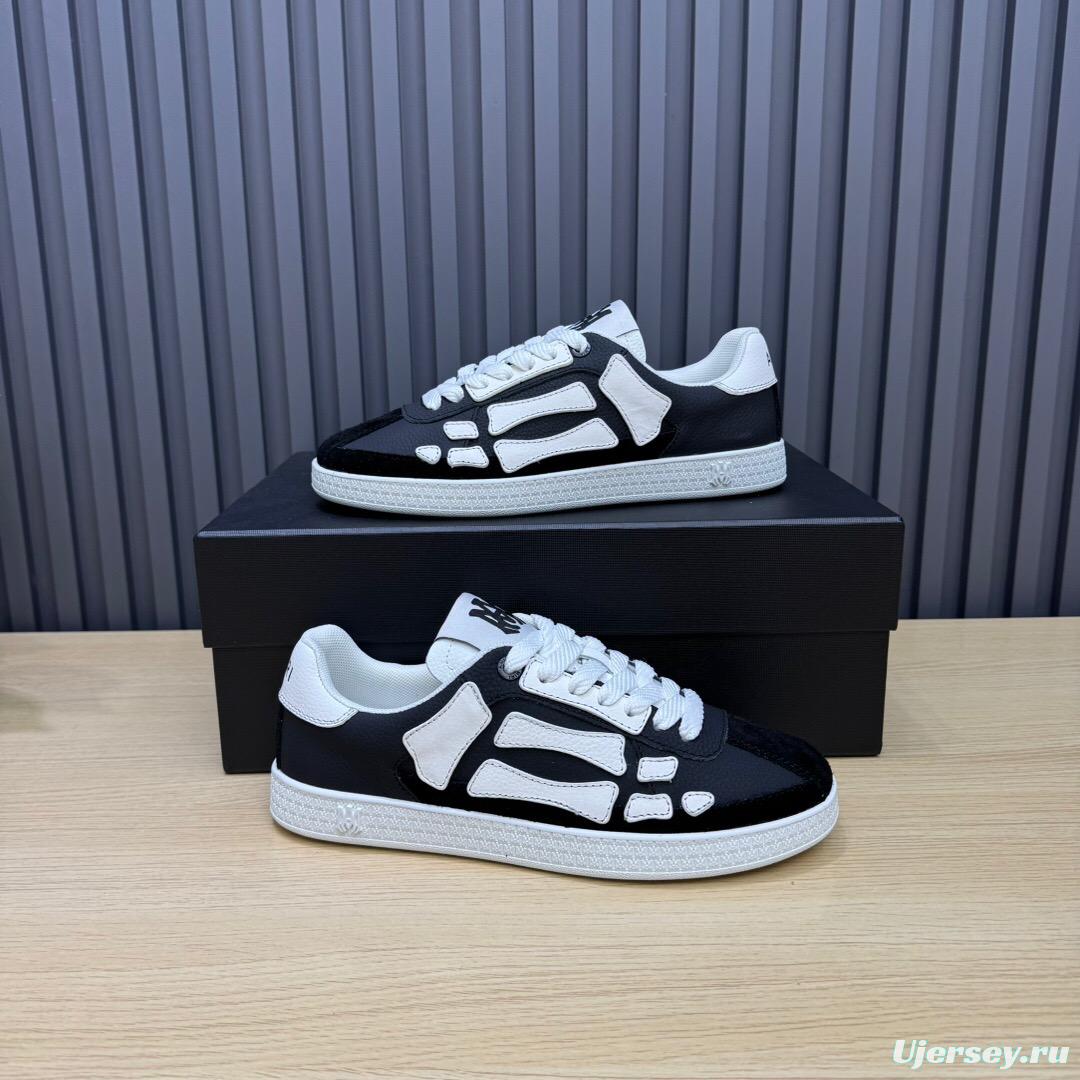 2025 Unisex Amiri Black White Leather Mesh Sneakers Skeleton Design LY00280