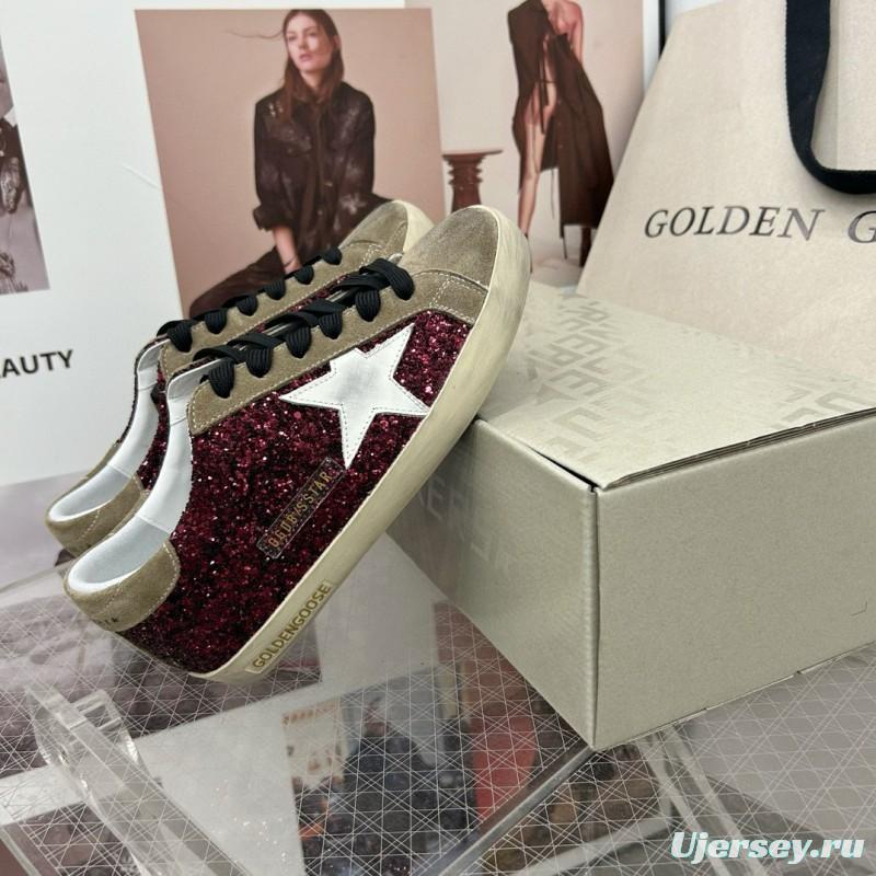 2025 Women GGDB Burgundy White Suede Glitter Sneakers