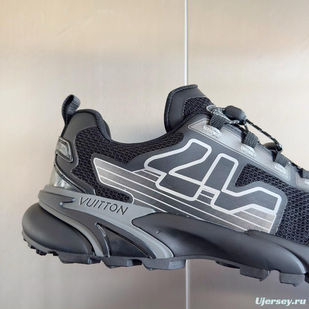 2025 Men Louis Vuitton Black Grey Mesh Fabric Sneakers MJ00390