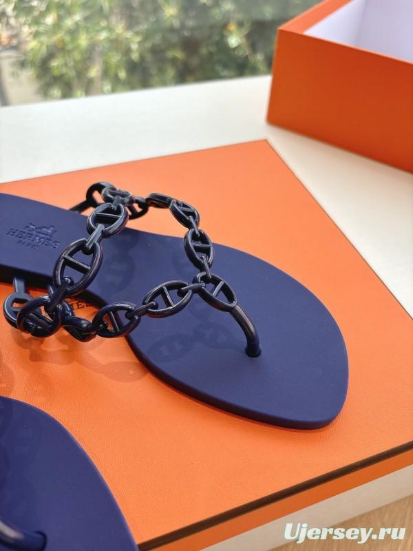 2025 Women Hermès Purple Rubber Chain Thong Sandals LY00360(F)