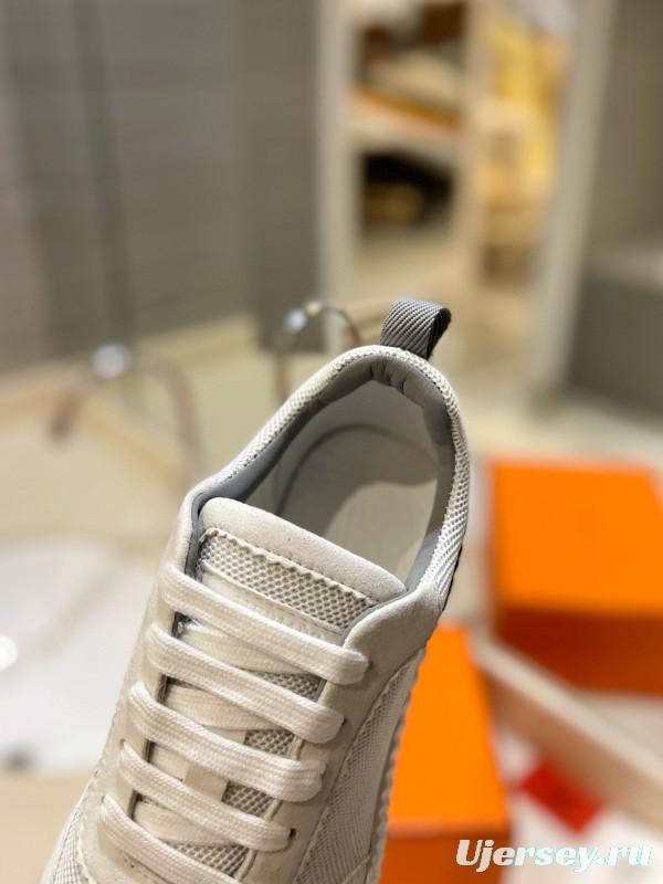 2024 Unisex Hermès White Imported Calf Suede Rain Cloth Casual Sneakers MJ00320