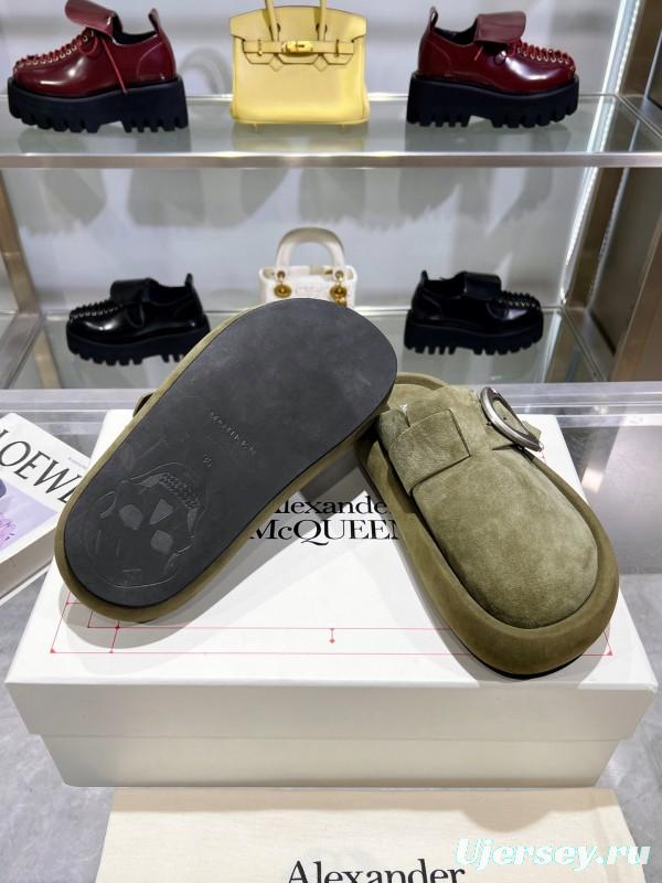 2025 Unisex ALEXANDER MCQUEEN Olive Suede Slippers