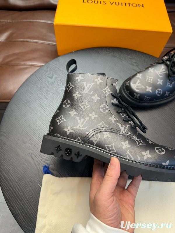 2024 Men Louis Vuitton Black Monogram Leather High Top Boots MJ00440