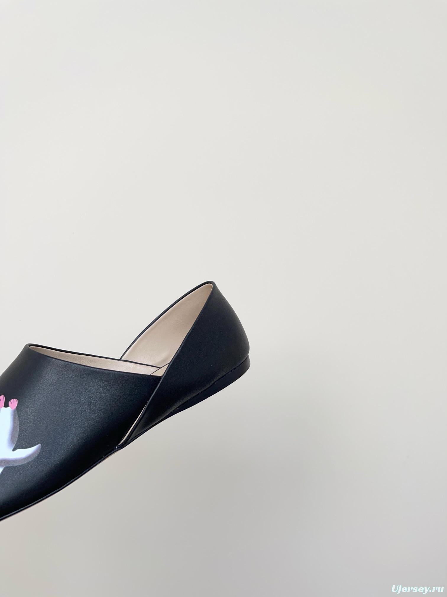 2025 Women Loewe Black Leather Loafers Painted LY00270