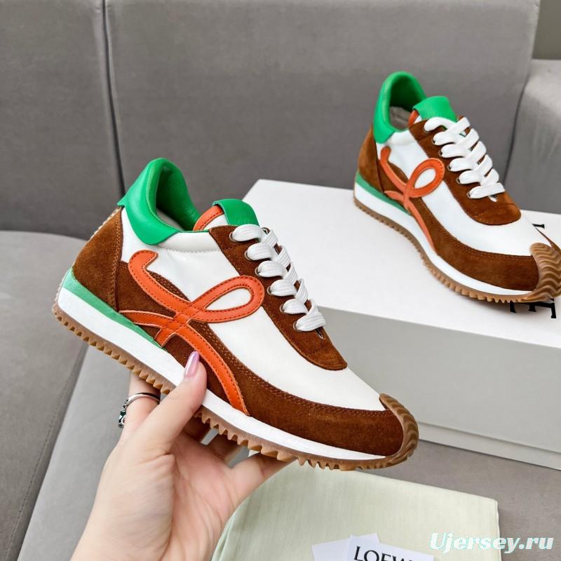 2025 Unisex Loewe Brown White Orange Green Leather Suede Sneakers LY00270