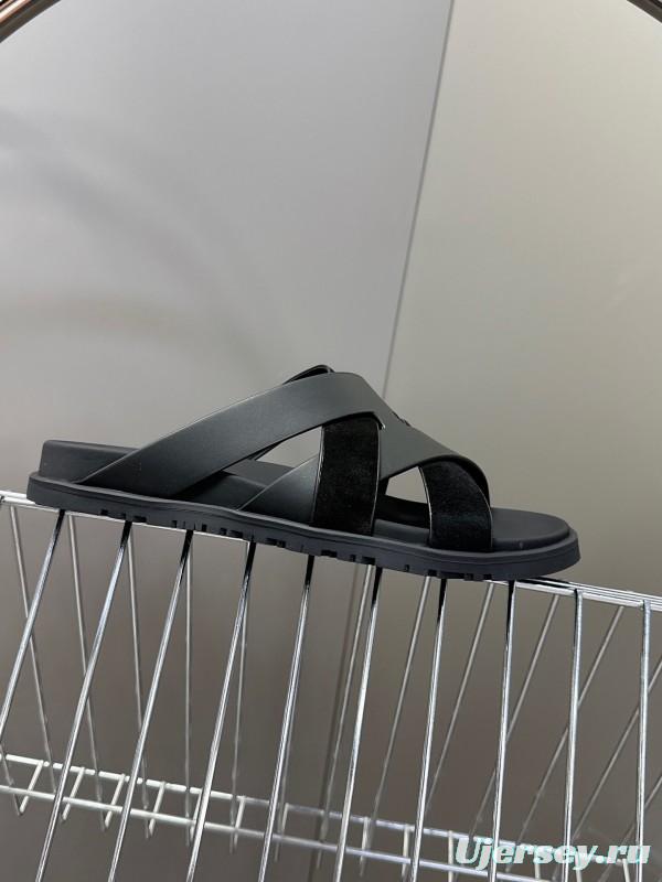 2025 Slippers Hermès Black Leather Slippers