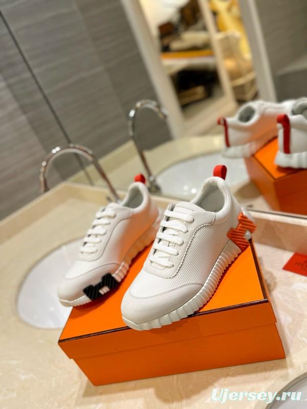 2024 Unisex Hermès White Orange Black Imported Glossy Lambskin Rain Velvet Casual Sneakers MJ00320