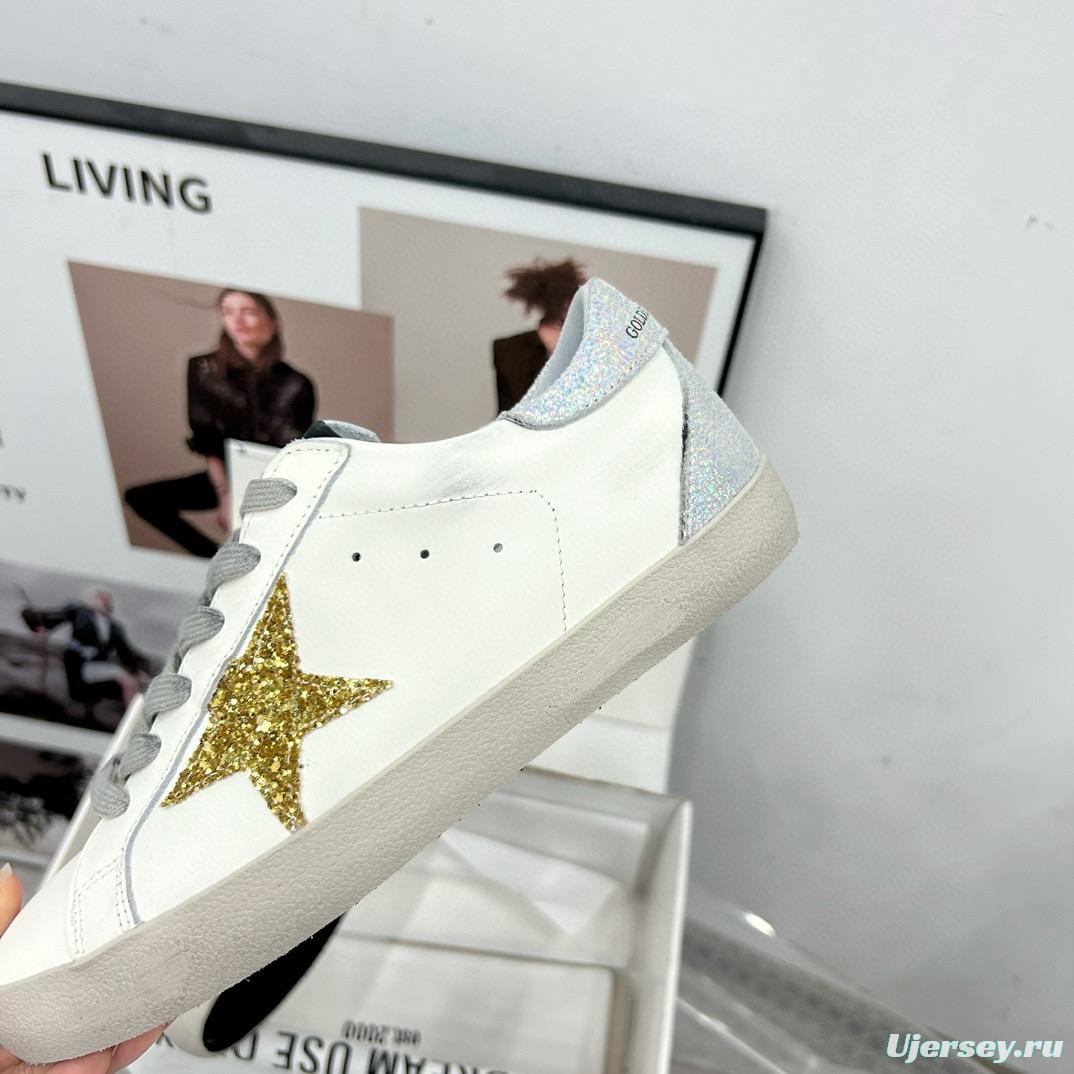 2025 Women GGDB White Gold Glitter Leather Sneakers