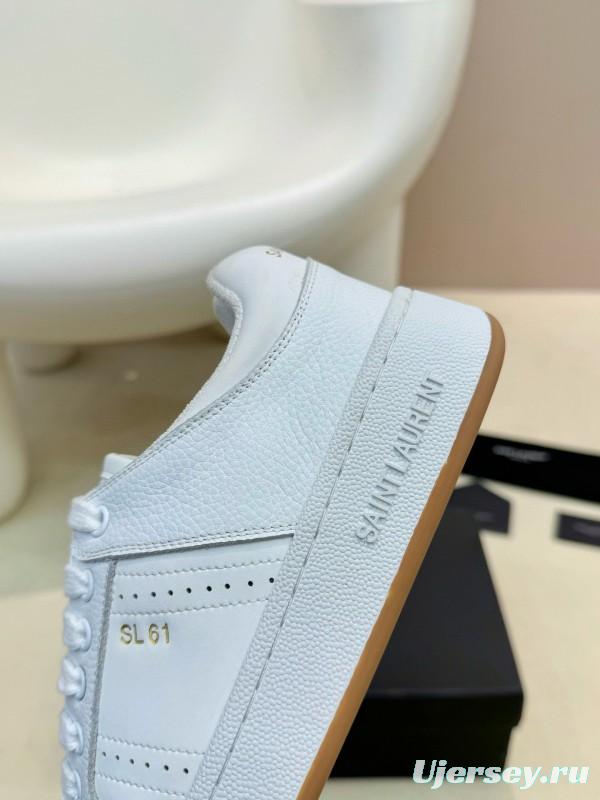 2024 Unisex Yves Saint Laurent White Silk Leather Sneakers SL61 MJ00350