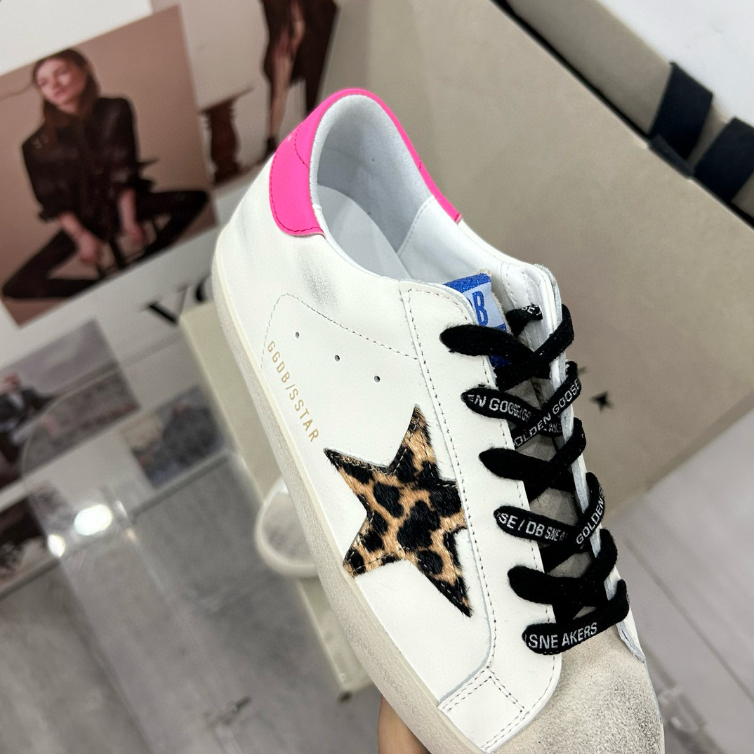 2025 Women GGDB White Pink Leopard Print Leather Sneakers MJ00260