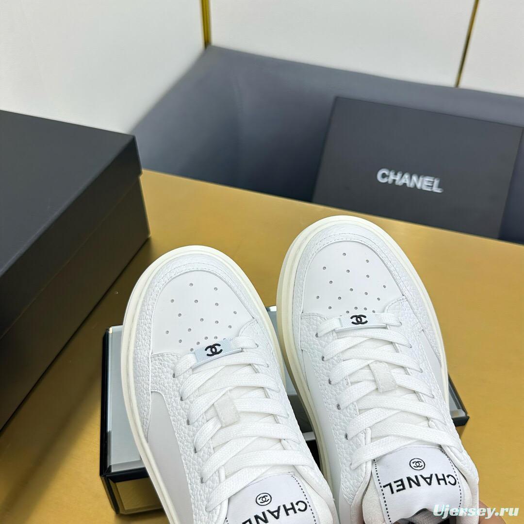 2025 Unisex Chanel White Leather Sneakers Platform Sneakers