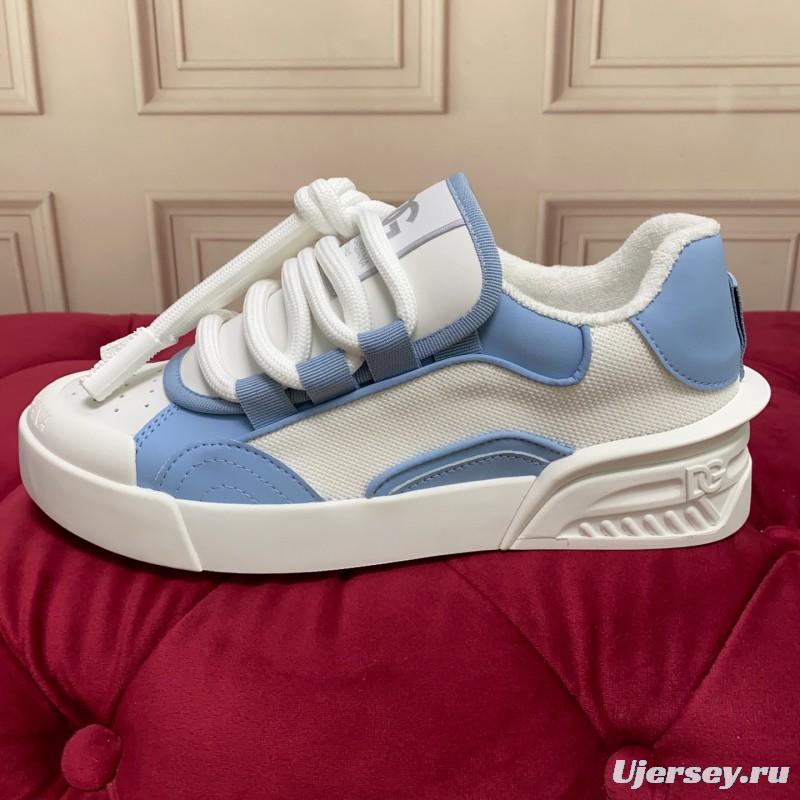 2025 Women Dolce & Gabbana White Blue Mesh Leather Sneakers