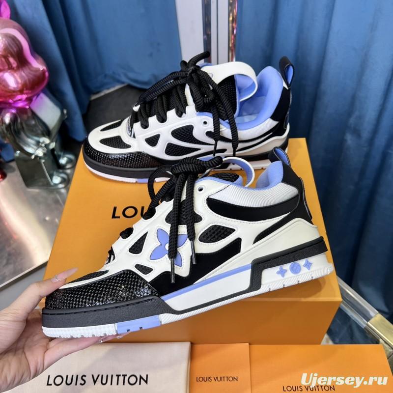 2025 Unisex Louis Vuitton White Black Blue Leather Mesh LV Trainer